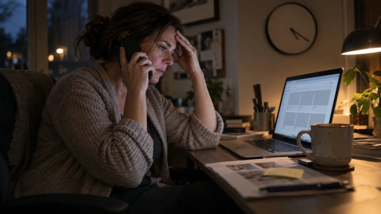 RESO Web API vs RETS: an agent on hold with support late at night while her website shows an empty listing grid after the MLS switched off its RETS feed